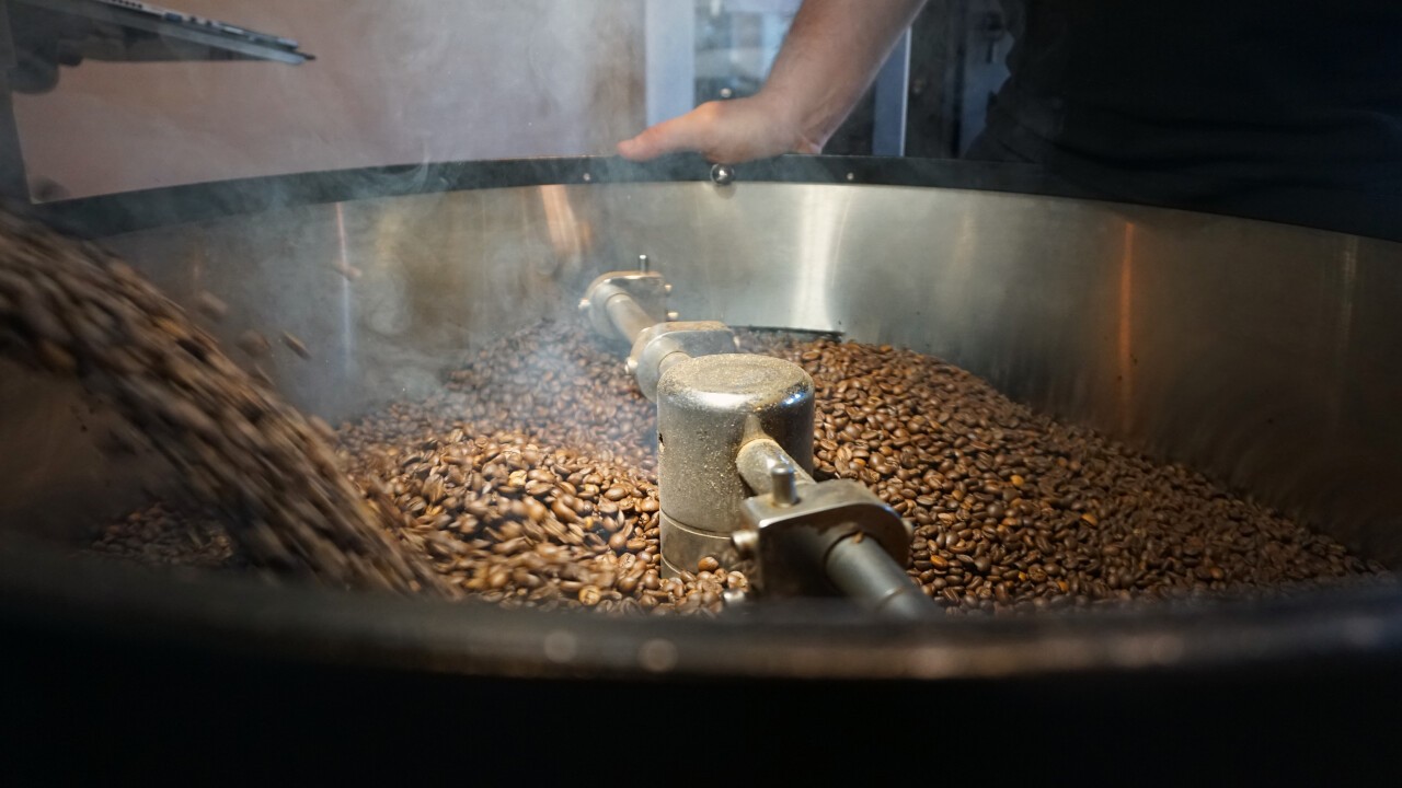 Frisch gerösteter Bio-Kaffee im Kühlsieb