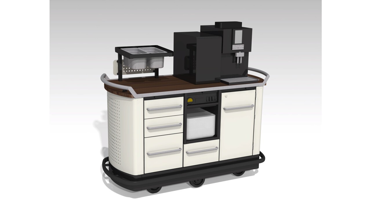 Buffet- Servierwagen/Frühstückswagen der traditionelle Alleskönner mit oder ohne integrierter Kaffeemaschine/Akku-gespeiste aktive Kühlung/elektrischem Mittelantrieb 