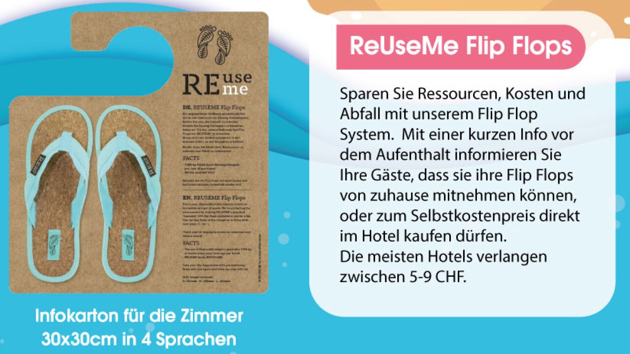 ReUseMe Flip Flop Konzept. Verkaufen Sie die Flip Flops an Ihre Gäste - funktioniert!