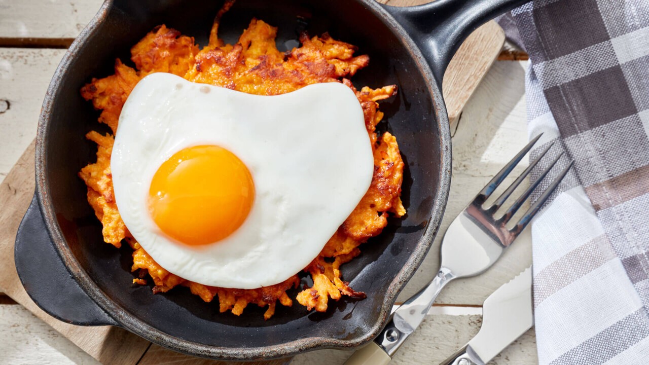 Süßkartoffel- Rote Bete-Rösti mit Spiegelei